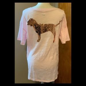 VS PINK Bling Sequin Dog V-Neck Tee - Sz M